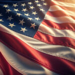 American Flag Waving in Sunset Light – Patriotic Close-Up with